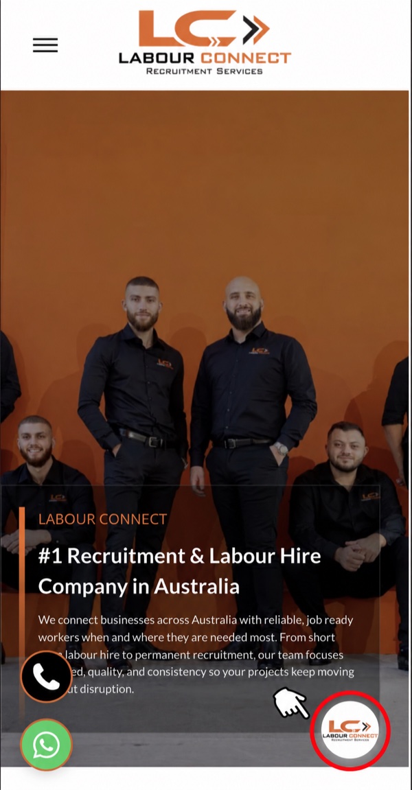 The Laura button is the round white button with the LC logo, bottom right of labourconnect.com.au